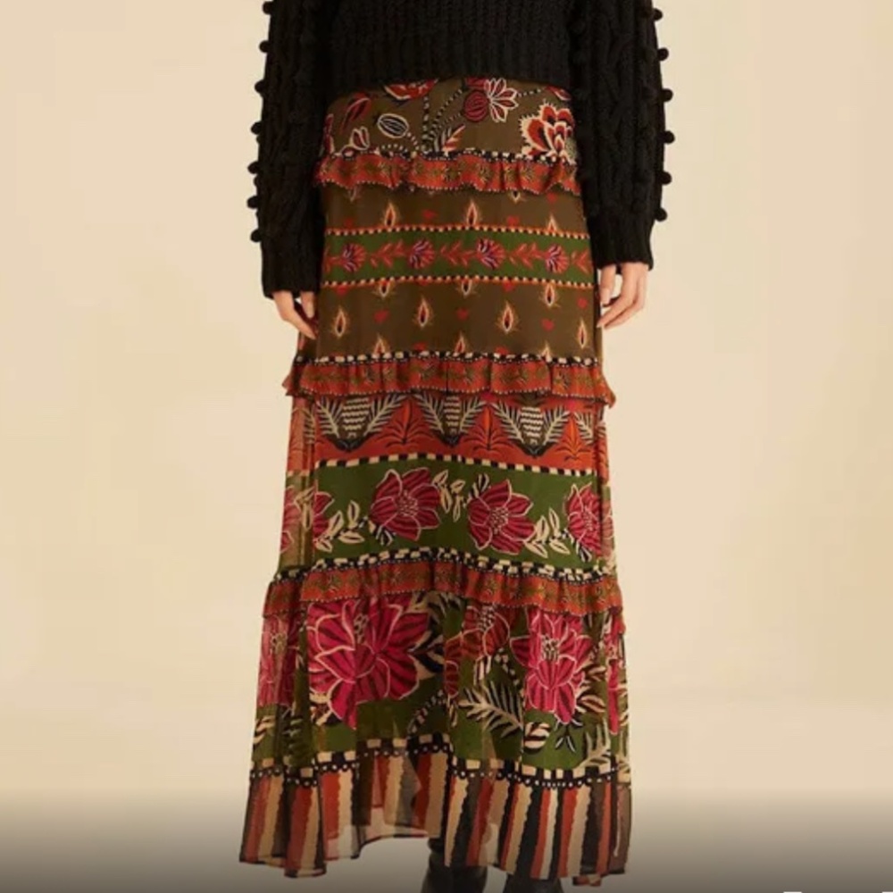 NWT FARM Rio Ainika Floral Tiered Maxi Skirt